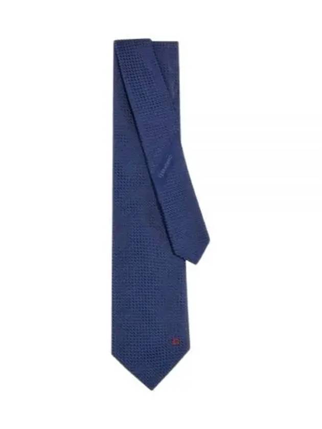 Embroidered Logo Silk Tie Navy - SALVATORE FERRAGAMO - BALAAN 2