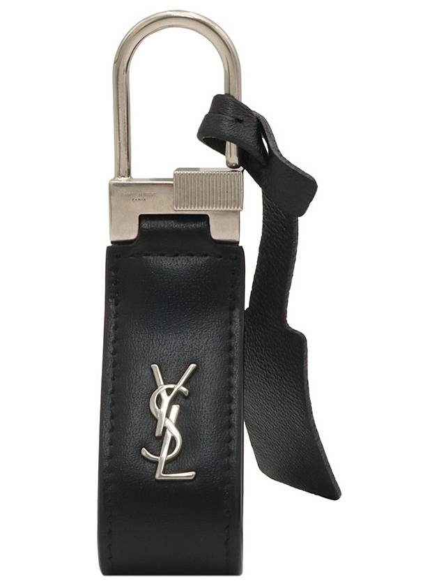 Black calfskin monogram silver mini key ring - SAINT LAURENT - BALAAN 1