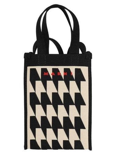 Houndstooth Pattern Small Tote Bag Cream Black - MARNI - BALAAN 1