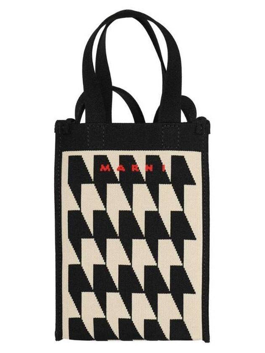 houndstooth pattern small tote bag black cream - MARNI - BALAAN 1