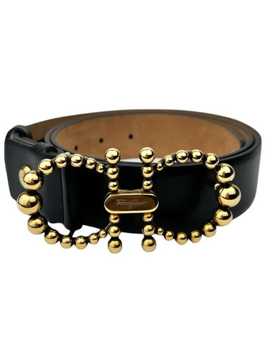 Women's Gold Double Gancini Leather Belt CT23B787 - SALVATORE FERRAGAMO - BALAAN 2