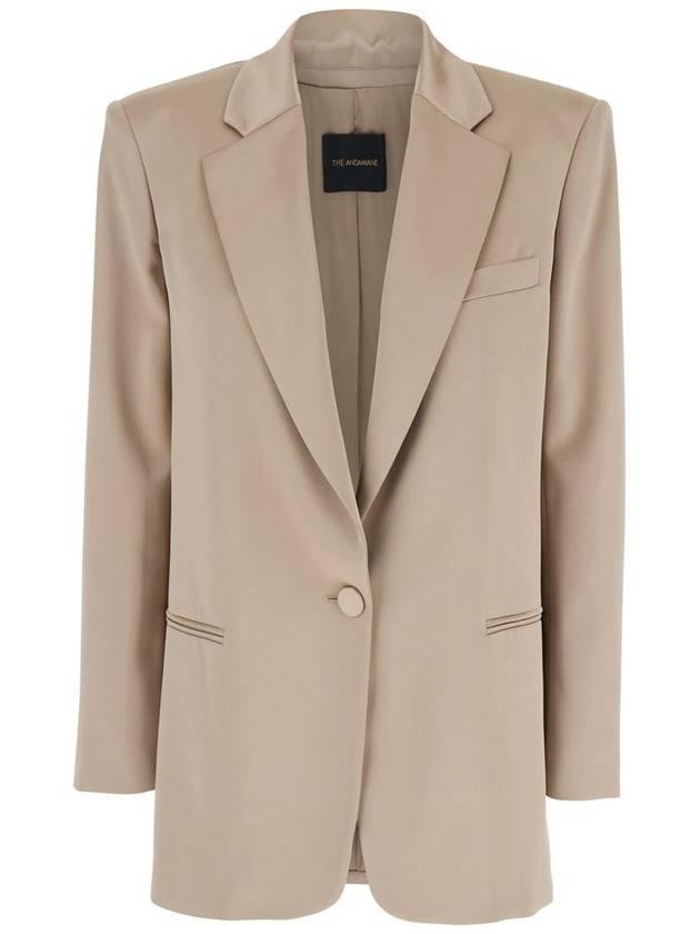 'Guia' Beige Single-Breasted Jacket With Notched Revers And Shoulder Pads In Wool Blend Stretch Woman - ANDAMANE - BALAAN 1