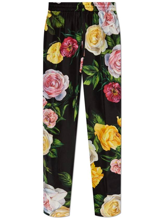 Dolce & Gabbana Silk Trousers With Floral Motif, Women's, Multicolour - DOLCE&GABBANA - BALAAN 1