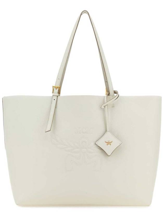 Himmel Embossed Logo Leather Tote Bag White - MCM - BALAAN 2