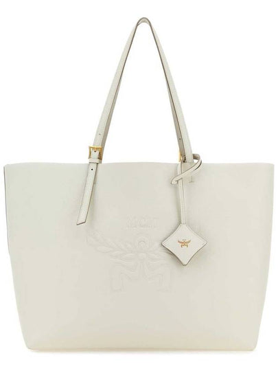 Himmel Embossed Logo Leather Tote Bag White - MCM - BALAAN 2