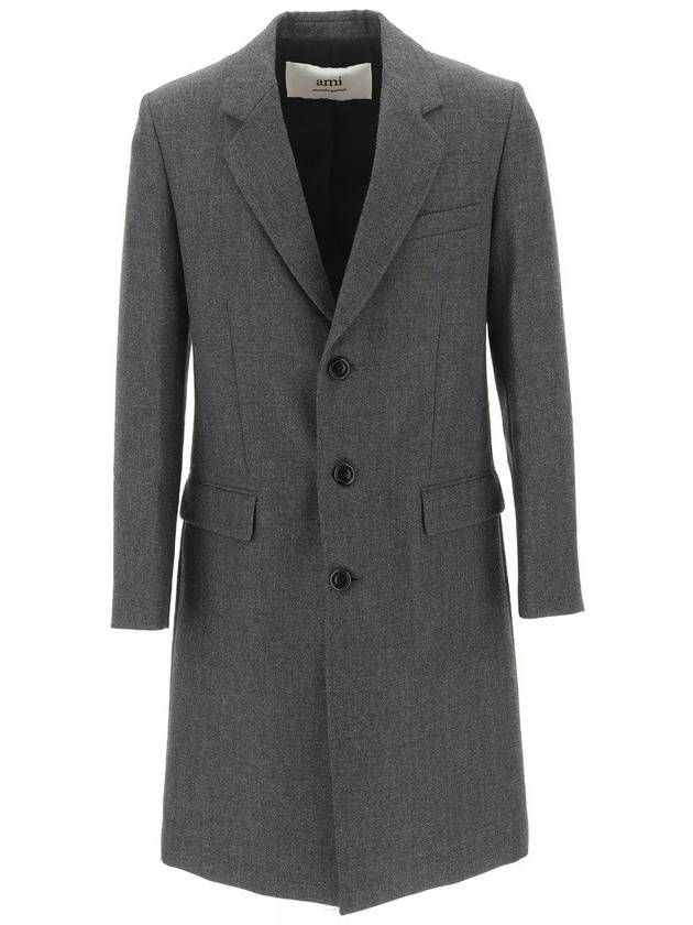 Men's Virgin Wool Single Coat Dark Grey - AMI - BALAAN 2