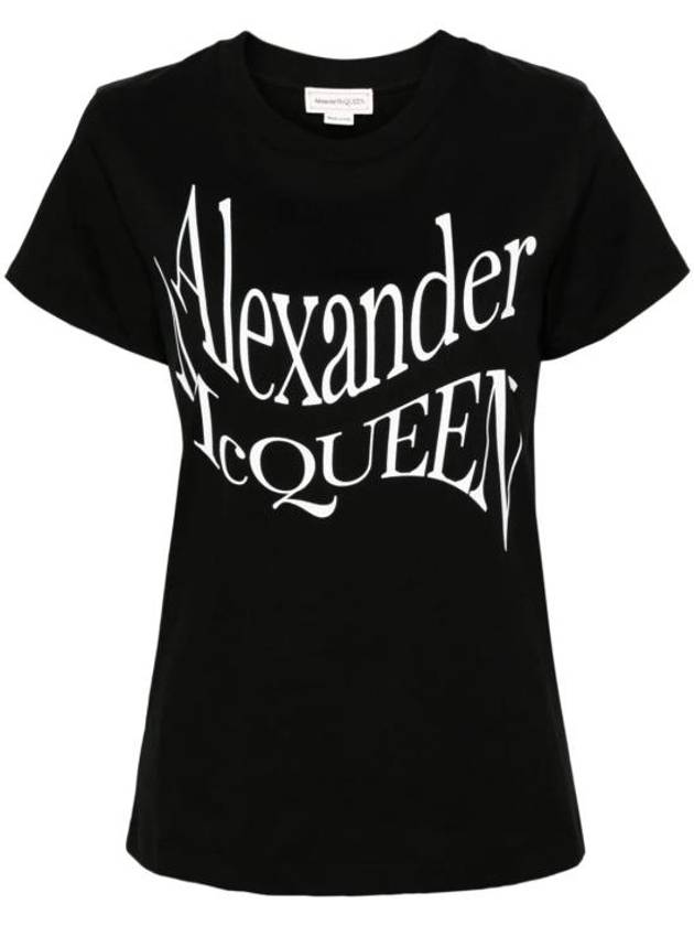 Logo Printed Crewneck Short Sleeve T-Shirt Black - ALEXANDER MCQUEEN - BALAAN 2