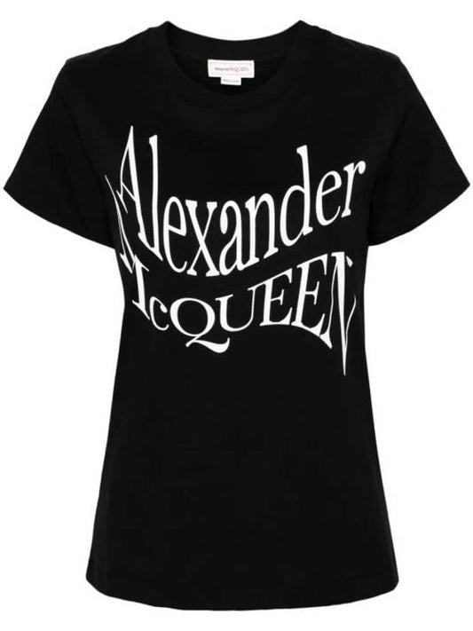 Logo Printed Crewneck Short Sleeve T-Shirt Black - ALEXANDER MCQUEEN - BALAAN 1