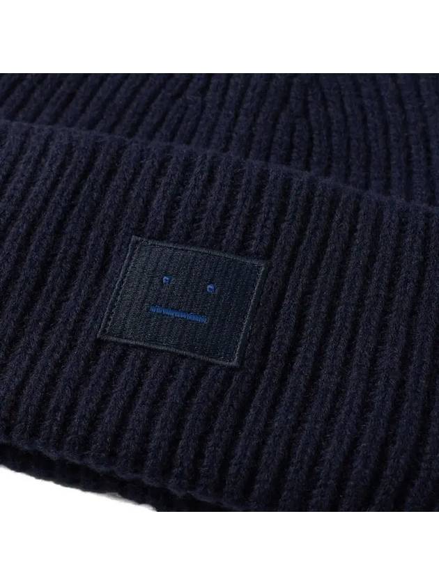 Face Patch Ribbed Wool Beanie Navy - ACNE STUDIOS - BALAAN 5