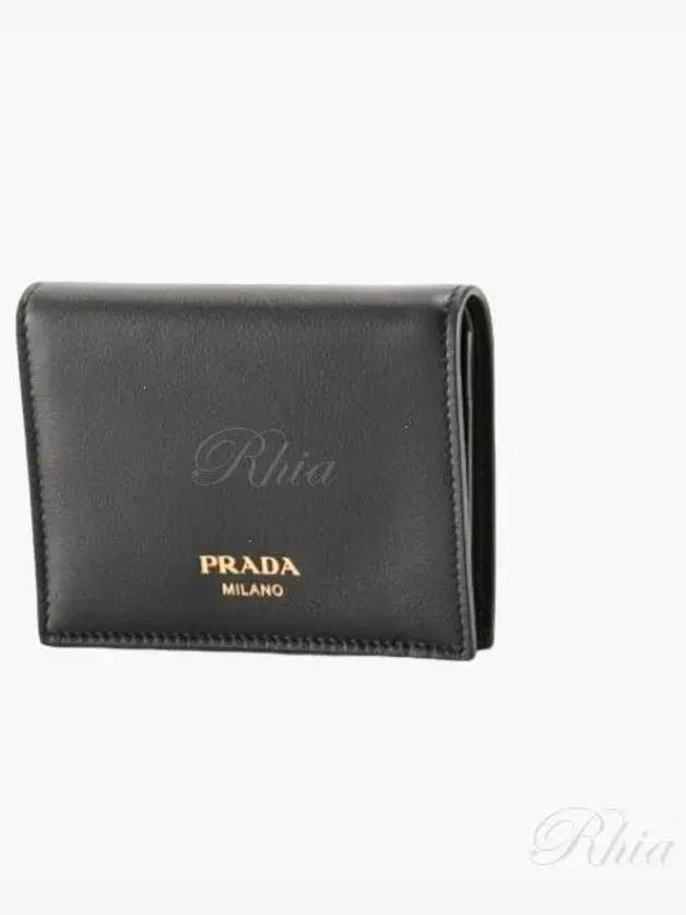 Women's Small Saffiano Smooth Leather Half Wallet Black - PRADA - BALAAN 2