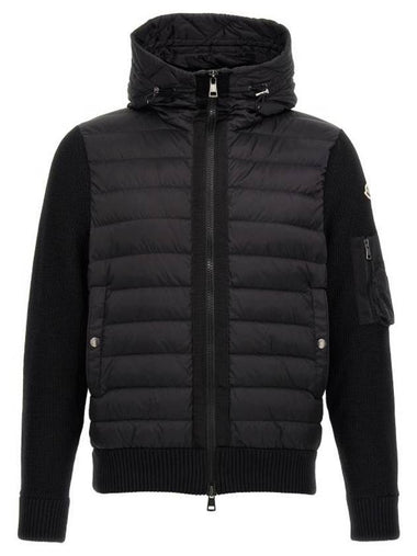 Logo Patch Padded Wool Cardigan Black - MONCLER - BALAAN 1