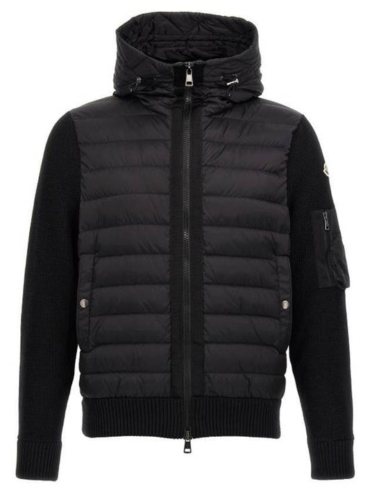 Logo Patch Padded Wool Hooded Zip Up Black - MONCLER - BALAAN 1