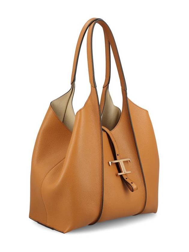 Logo T Timeless Leather Tote Bag Brown - TOD'S - BALAAN 4