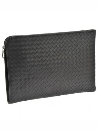 Intrecciato Weaving Zipper Medium Clutch Bag Black - BOTTEGA VENETA - BALAAN 2