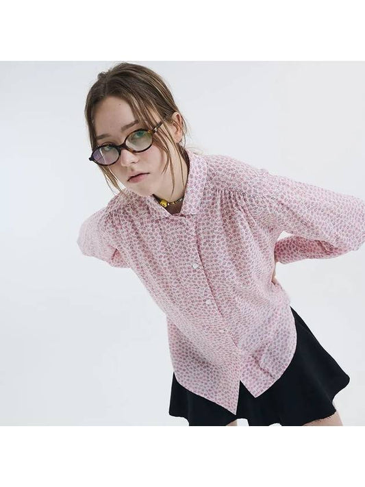 Mini collar shirring print blouse pink 0113 - VOYONN - BALAAN 1