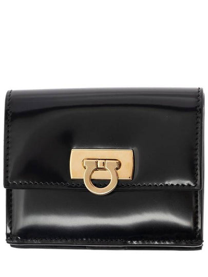 Gancini Compact Half Wallet Black - SALVATORE FERRAGAMO - BALAAN 2