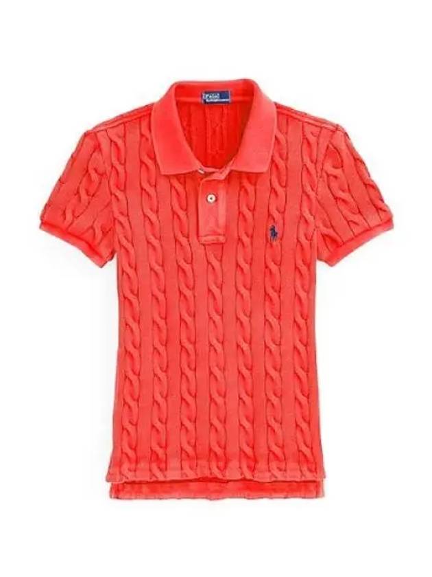 Slim Fit Cable Knit Polo Shirt Red - POLO RALPH LAUREN - BALAAN 2