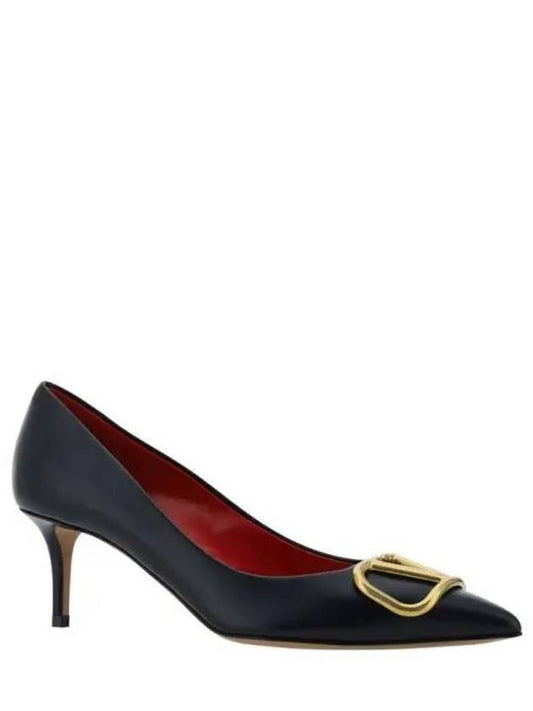 V Logo Signature Smooth Leather Pumps Heels Black - VALENTINO - BALAAN 2