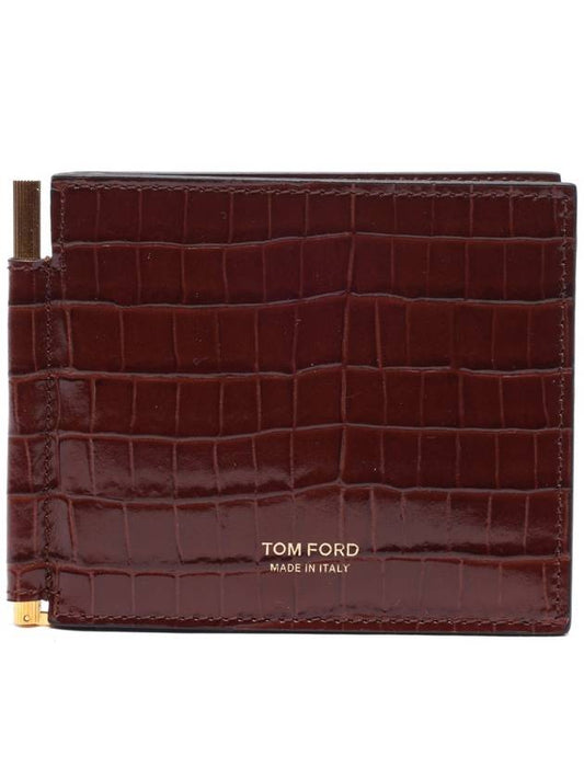 Crocker Logo Money Clip Leather Card Wallet Brown - TOM FORD - BALAAN 2