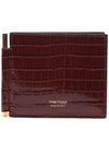 Crocker Logo Money Clip Leather Card Wallet Brown - TOM FORD - BALAAN 3