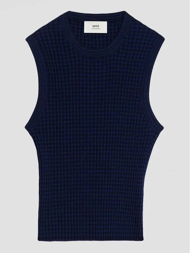 Pleated Sleeveless Knit Top Nautic Blue - AMI - BALAAN 4