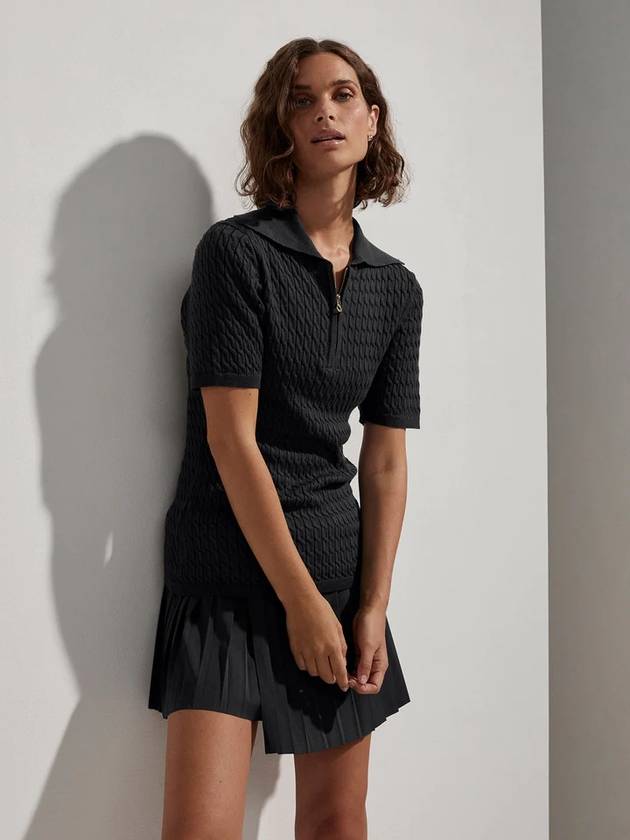 Bali Tennis Collar Short Sleeve Knit Tee Half Zip Up Lillian Off Court Polo TOP Black - VARLEY - BALAAN 3