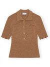 Ribbed Merino Knit Polo Shirt Brown - GANNI - BALAAN 2