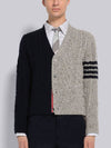 Fun-Mix Aran Cable Donegal 4-Bar Cardigan Navy Grey - THOM BROWNE - BALAAN 4