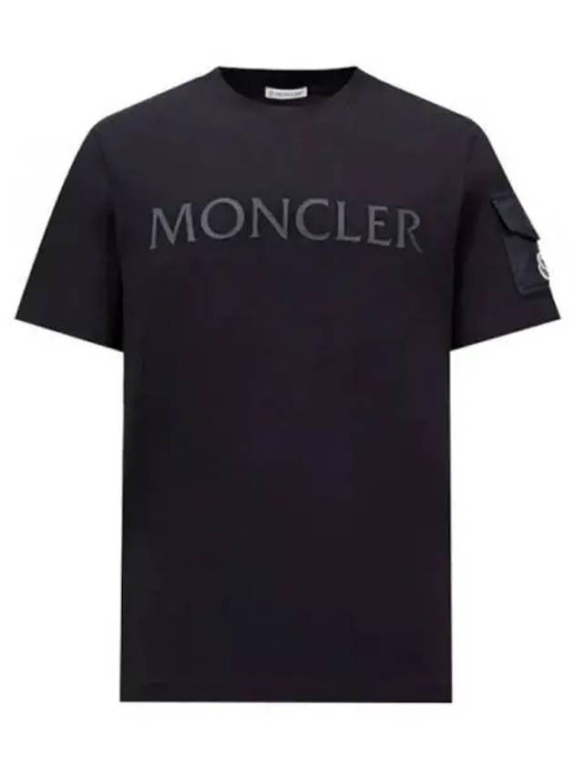 Flock logo patch round short sleeve t shirt blue navy men s 270480 - MONCLER - BALAAN 1