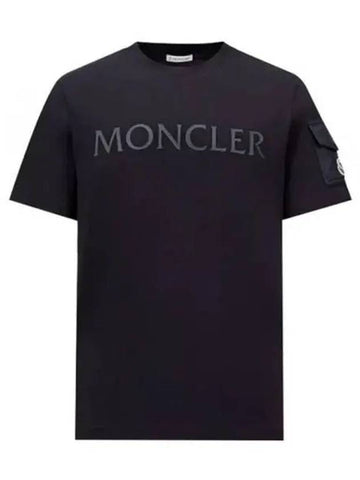 Flock logo patch round short sleeve t shirt blue navy men s 270480 - MONCLER - BALAAN 1