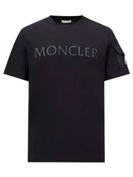 Flock logo patch round short sleeve t shirt blue navy men s 270480 - MONCLER - BALAAN 1