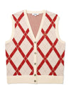 Argyle pattern open vest CREAM WOMAN - MALBON GOLF - BALAAN 1