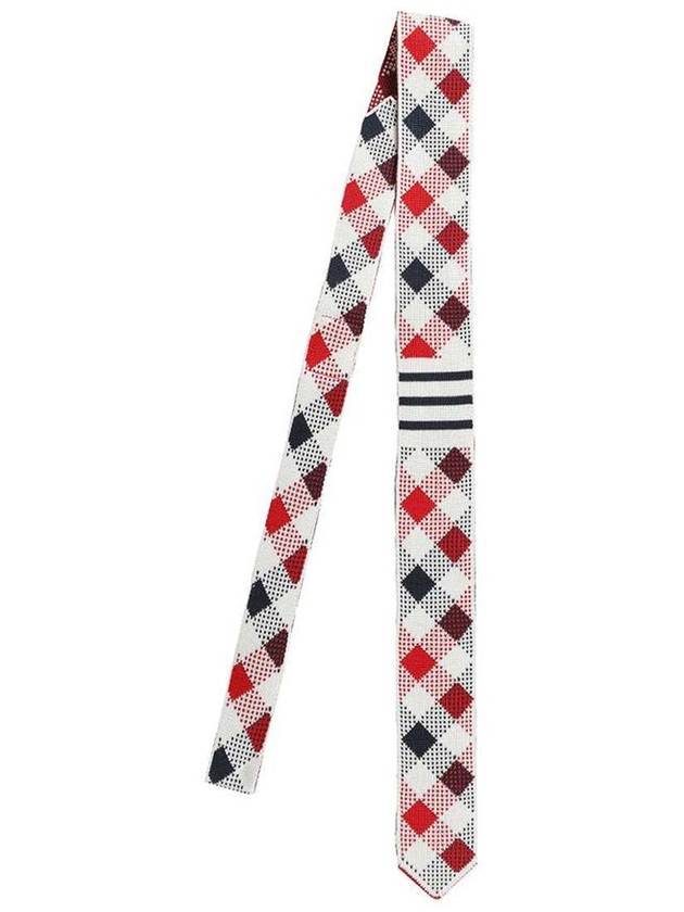 Gingham Check Silk Jacquard Neck Tie White Red - THOM BROWNE - BALAAN 1