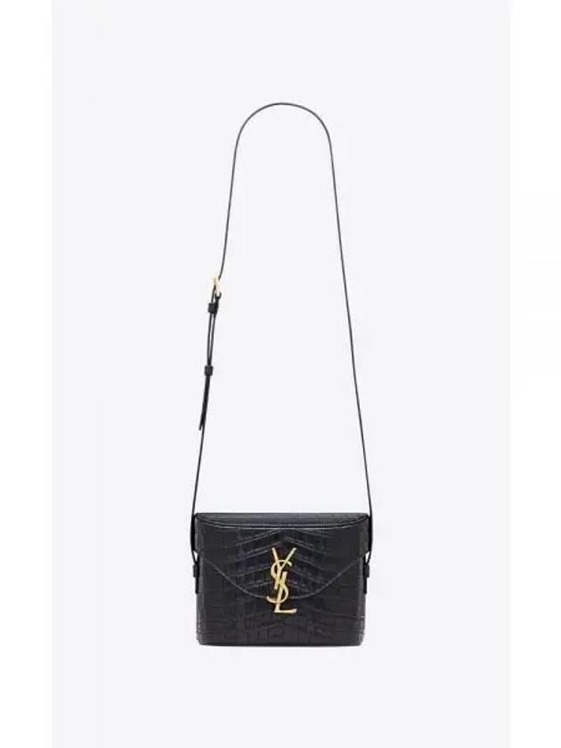 June Box Crocodile Embossed Leather Shoulder Bag Black - SAINT LAURENT - BALAAN 2