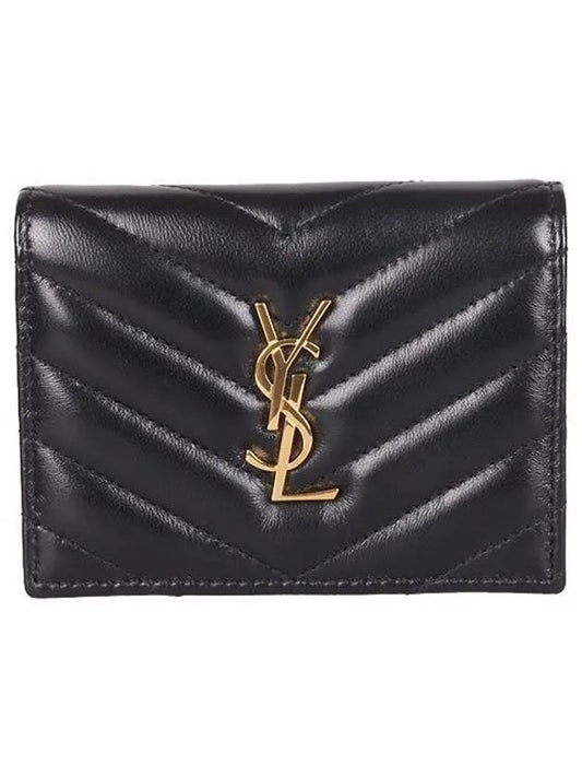 Casandra Matelasse Quilted Lambskin Flap Card Wallet Black - SAINT LAURENT - BALAAN 2