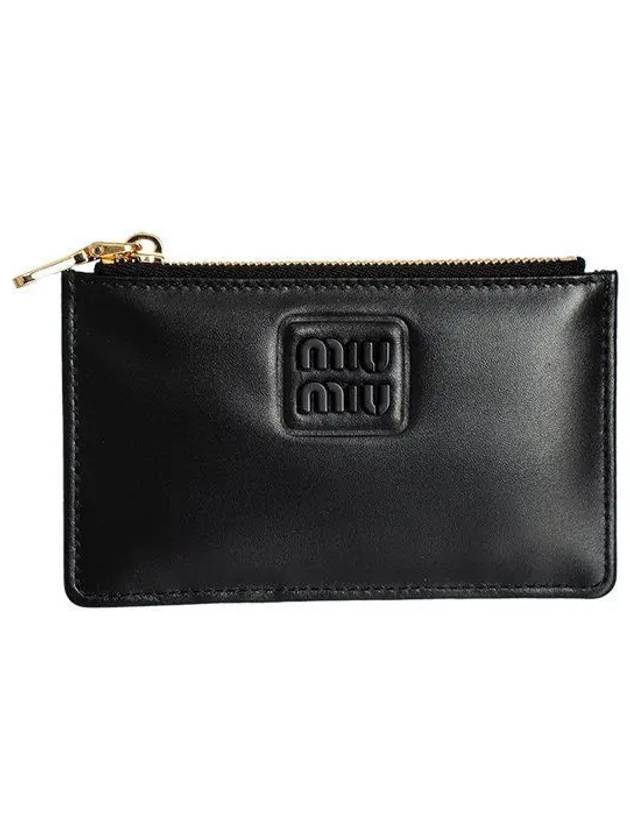 Logo Envelope Leather Business Card Wallet Black - MIU MIU - BALAAN 2