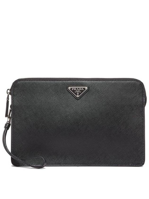 Triangle Logo Saffiano Leather Clutch Bag Black - PRADA - BALAAN 2