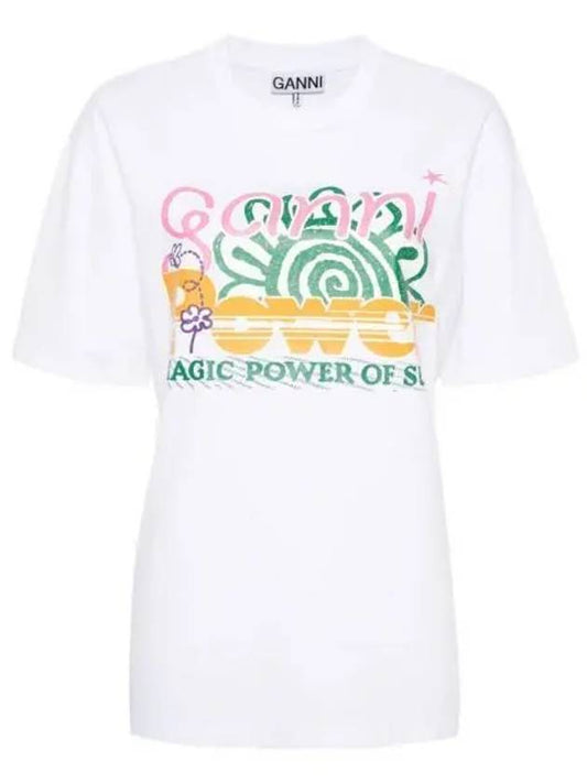 Relaxed Power of Sun Cotton Short Sleeve T-Shirt White B0481010388 - GANNI - BALAAN 2