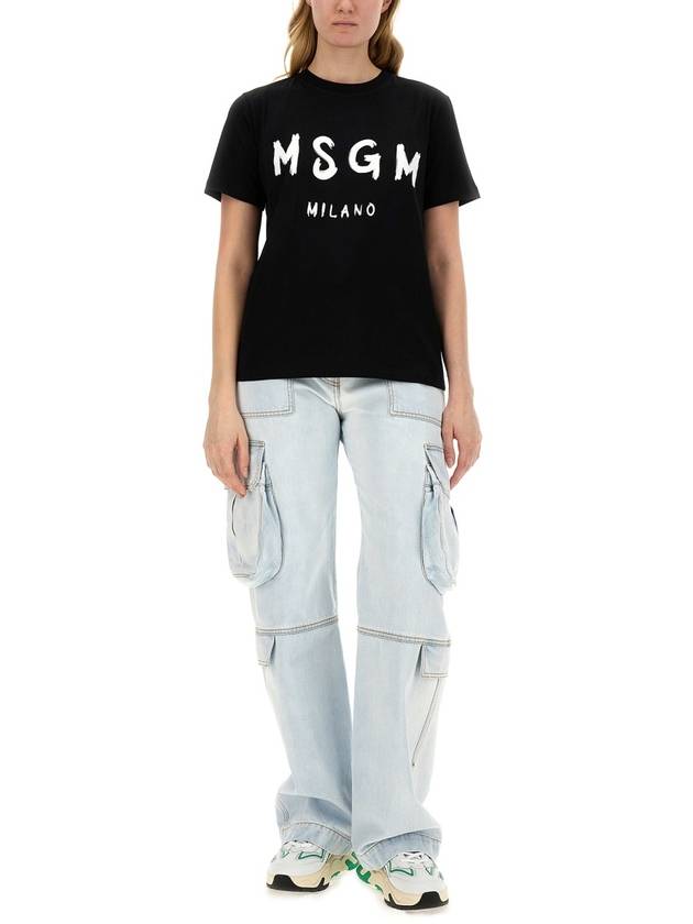 Brushed Logo Short Sleeve T-Shirt Black - MSGM - BALAAN 3