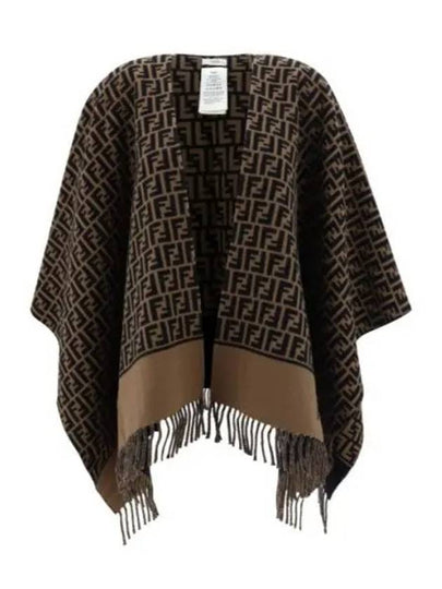 Roma Allover Logo Wool Cashmere Cape Brown - FENDI - BALAAN 2