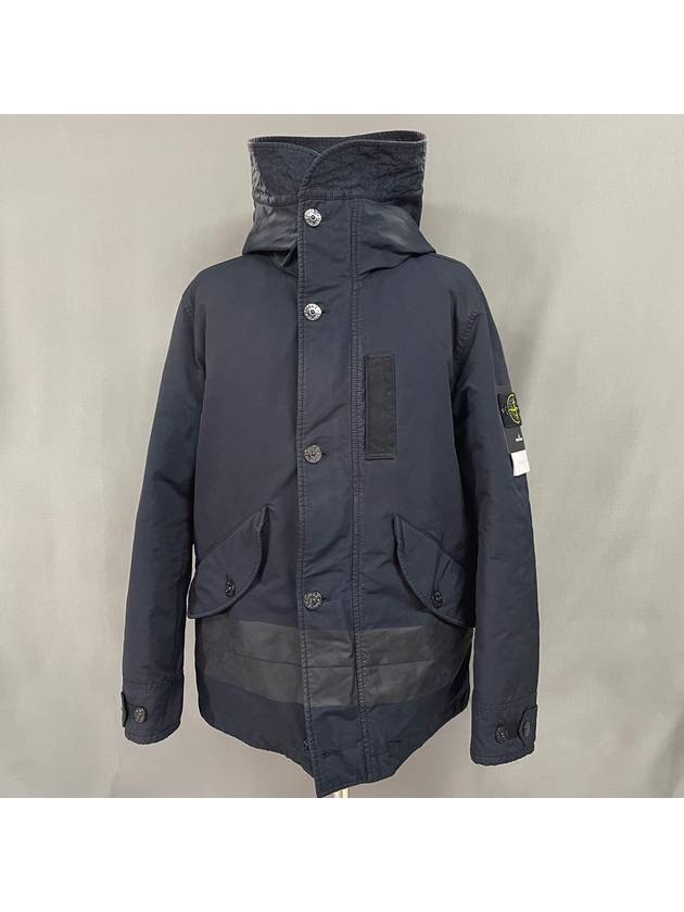 Men's David Wappen Patch Down Hooded Jacket Navy - STONE ISLAND - BALAAN 6