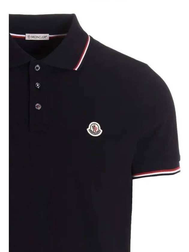 Small Logo Patch Short Sleeve Cotton Polo Shirt Navy - MONCLER - BALAAN 4