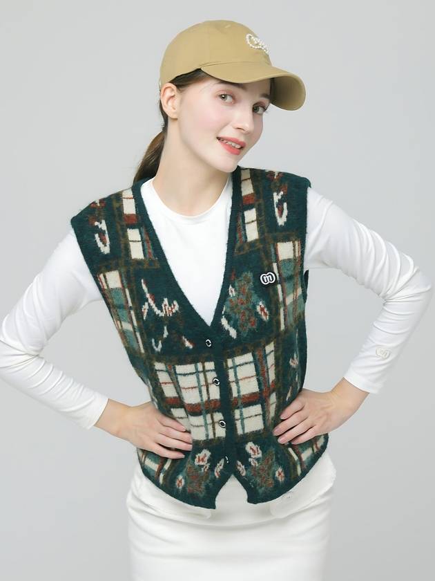 Doyou Know MC Women s Ethnic Pattern Wool Green Open Vest DO6242KT14 1 - DOYOUKNOWMC GOLF WEAR - BALAAN 3