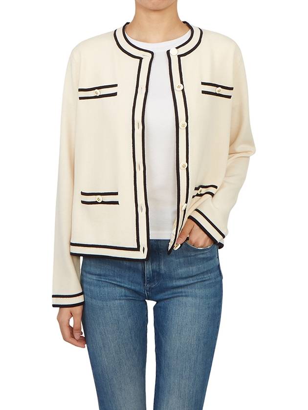 Kendra Button-Up Crew Neck Cardigan Ivory - TORY BURCH - BALAAN 7