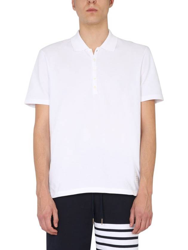 Men's Cotton Pique Center Bag Striped Short Sleeve Polo Shirt White - THOM BROWNE - BALAAN 3