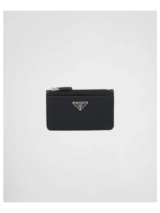 Triangle Logo Saffiano Leather Card Wallet Black - PRADA - BALAAN 2