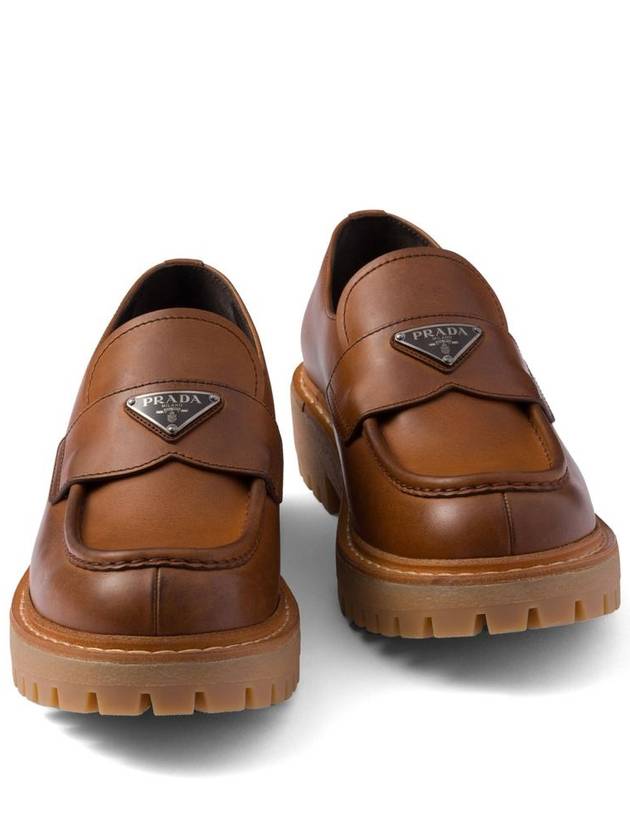 Triangle Logo Leather Loafers Cognac - PRADA - BALAAN 6