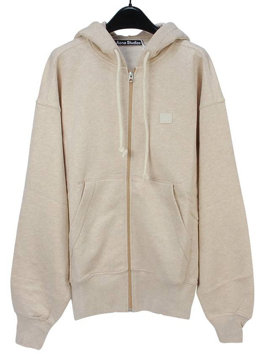 Face Patch Ribbed Zip-Up Hoodie Oatmeal Melange - ACNE STUDIOS - BALAAN 2