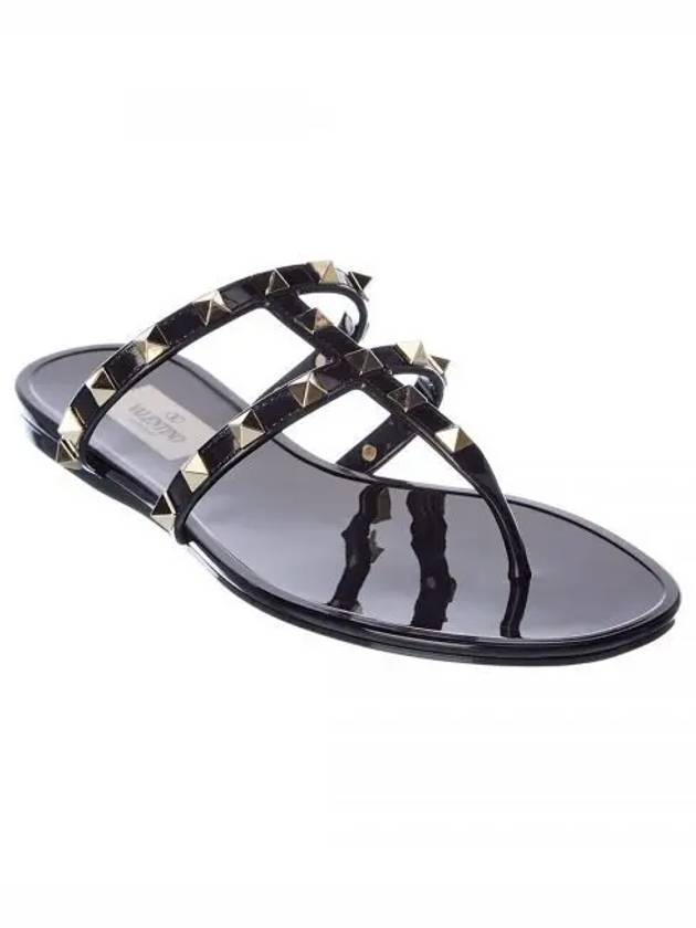 Rockstud Flat Rubber Flip Flops Black - VALENTINO - BALAAN 2