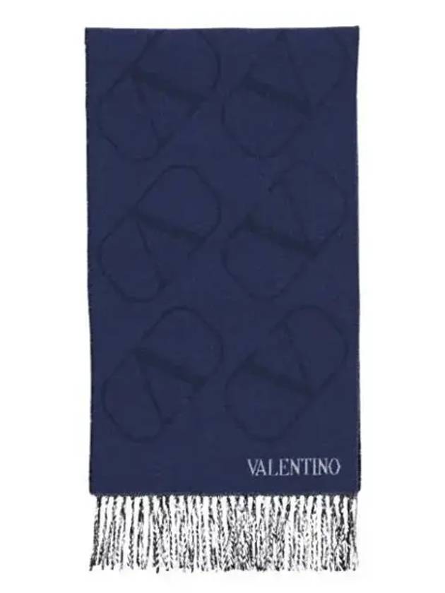 V Logo Jacquard Muffler Blue - VALENTINO - BALAAN 2